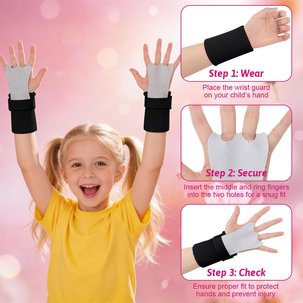 DiULi 2 Paires Gants de Gym + 2 Paires Poignets de Sport, Maniques Gymnastique Enfant avec Bracelets, Protection Paumes Anti-Ampoules, Cuir Vachette, pour Barre, Traction, Crossfit, Yoga, Noir-M - 5