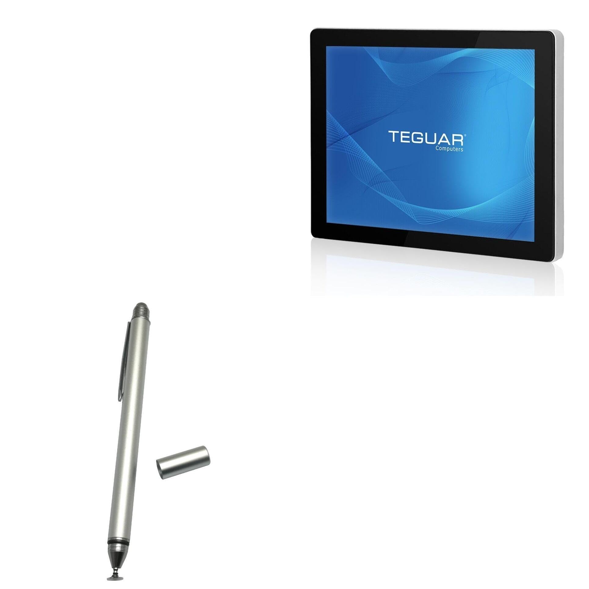 BoxWave Stylus Pen Compatible with Teguar TP-4040-19 - DualTip Capacitive Stylus, Fiber Tip Disc Tip Capacitive Stylus Pen - Metallic Silver