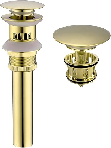 Drenaje desplegable con tapón de cesta desmontable, desbordamiento de latón para grifo de baño con colador antiobstrucción integrado, oro cepillado