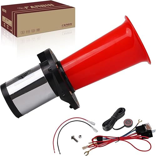Vista 22 de FARBIN Bocina OOGA de 12 V, bocina clásica antigua con botón, bocina de aire Ahooga cromada de la vieja escuela, bocinas divertidas de estilo Kit
