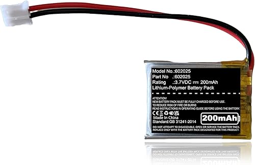 Nzzz Batería LiPo de 200 mAh 3.7 V 602025 con 2 cables JST PH2.0.000 in Conector 602025 Batería recargable resistente a altas temperaturas para