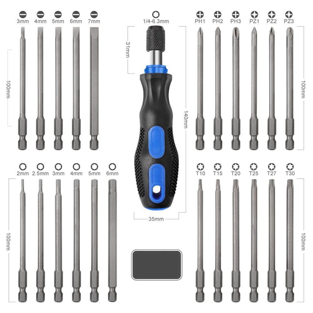 24 in 1 Cacciavite esteso Bit Set CR-V 1/4 "Multi-funzione Phillips Hex Torx Torx Cacciavite elettrico con maniglia autobloccante