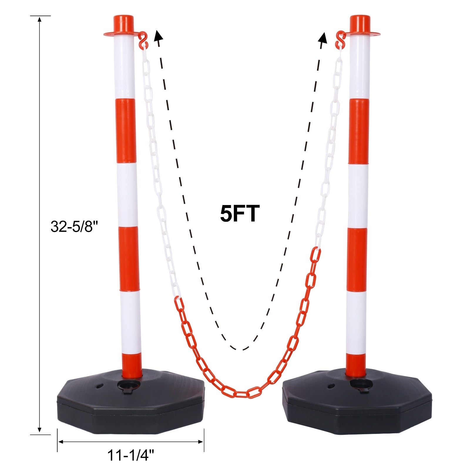 FRITHJILL 6 Pack Plastic Traffic Delineator Post with 5 FT Chains, Traffic Safety Delineator Cones with Fillable Base, Crowd Control Stanchion Set, Red