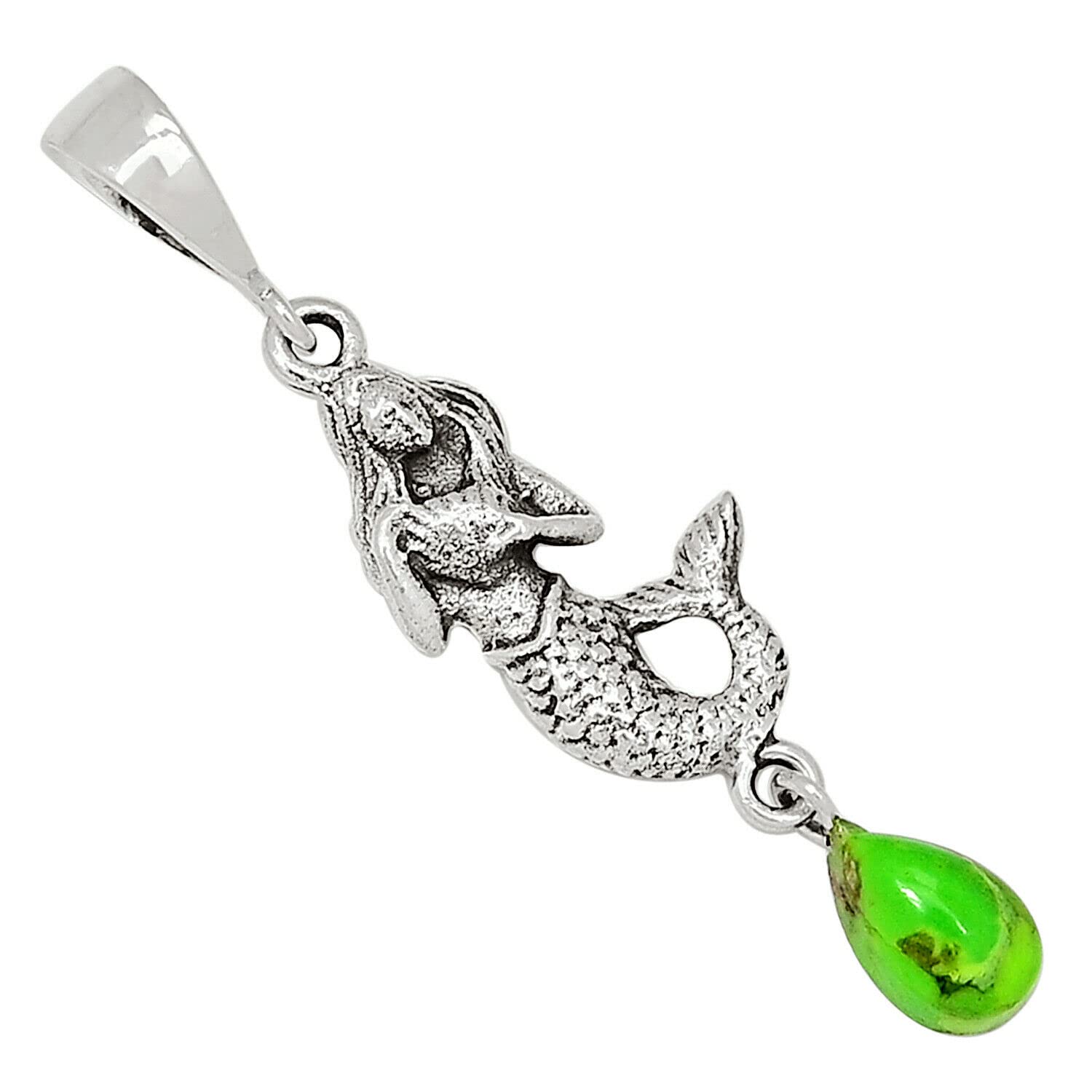 Kingman - Green Mohave Turquoise 925 Sterling Silver Pendant Jewelry ALLP-7177