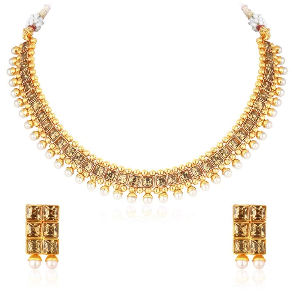 Sukkhi Stylish LCT Gold Plated Wedding Jewellery Pearl Choker Necklace Set For Women (N72782GLDPJ032018) (B07DDQGMBQ) Amazon Price History, Amazon Price Tracker