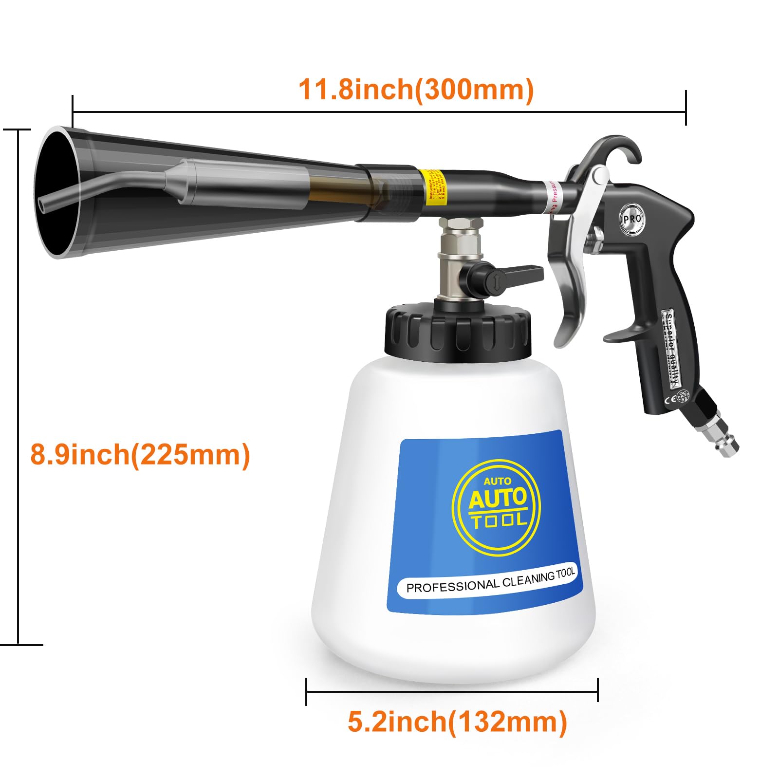 Pistola per pulizia ad aria compressa, tubo di scarico in metallo, efficace pistola ad aria compressa con serbatoio dell'acqua da 1 litro e 2 ugelli per auto, officine e famiglie, pulizia