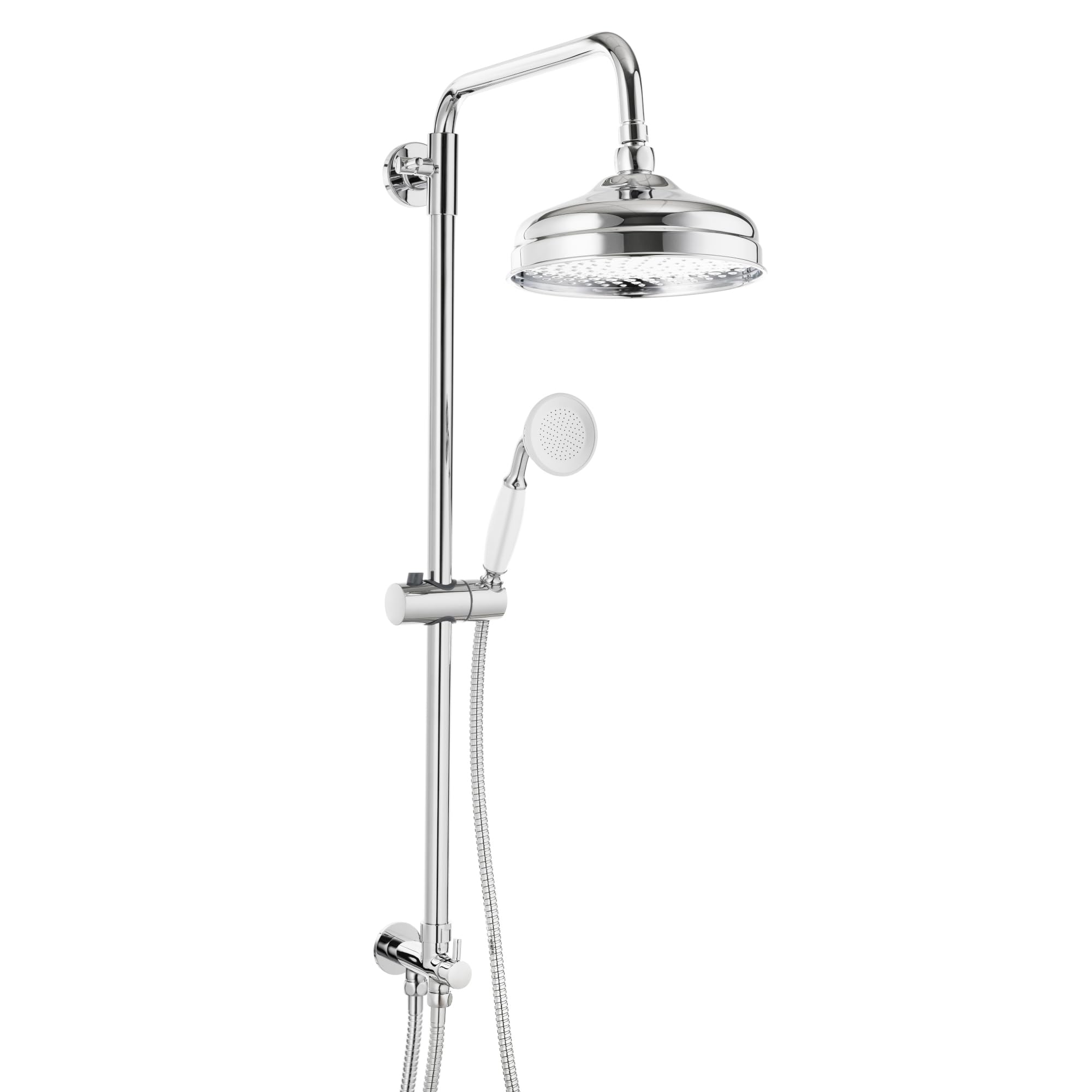 ENKI, Carre, RG018, Chrome, Dual Rigid Riser Kit with Round Watercan Overhead Showerhead and Hand Shower Set, Solid Stainless Steel Brass, Easy Clean Shower Head, Modern, Easy to Install