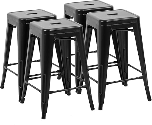 FDW 24" Bar Stools Set of 4 Counter Stool Barstools Indoor/Outdoor Metal Bar Stools Stackable Modern Metal Kitchen Counter Stools Chairs