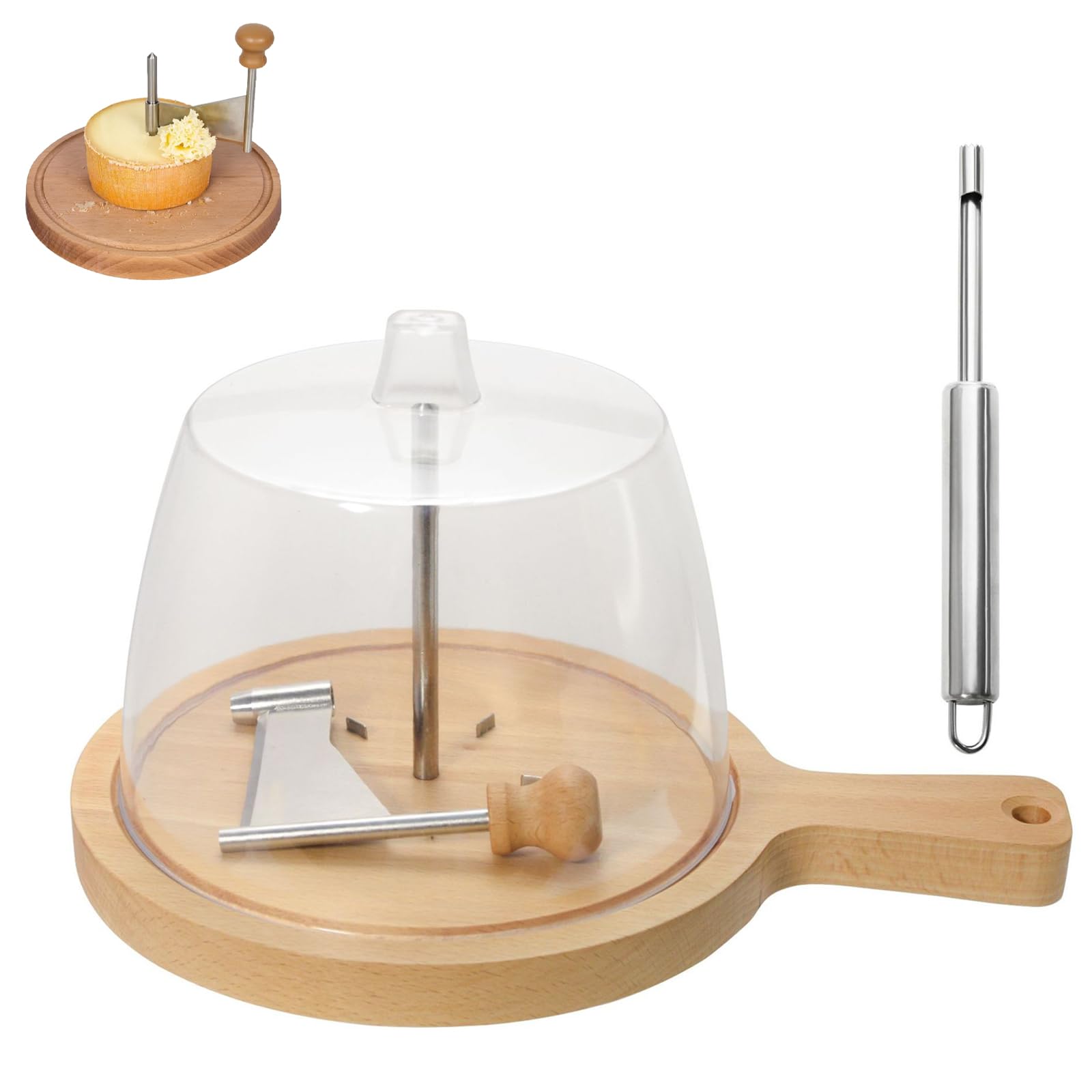 KJZQXYX Cheese Curler Wheel, Wooden Cheese Shaver,Manual Handheld Slicer,with Handle, Stainless Steel Blade,for Restaurants, Cafes, Home