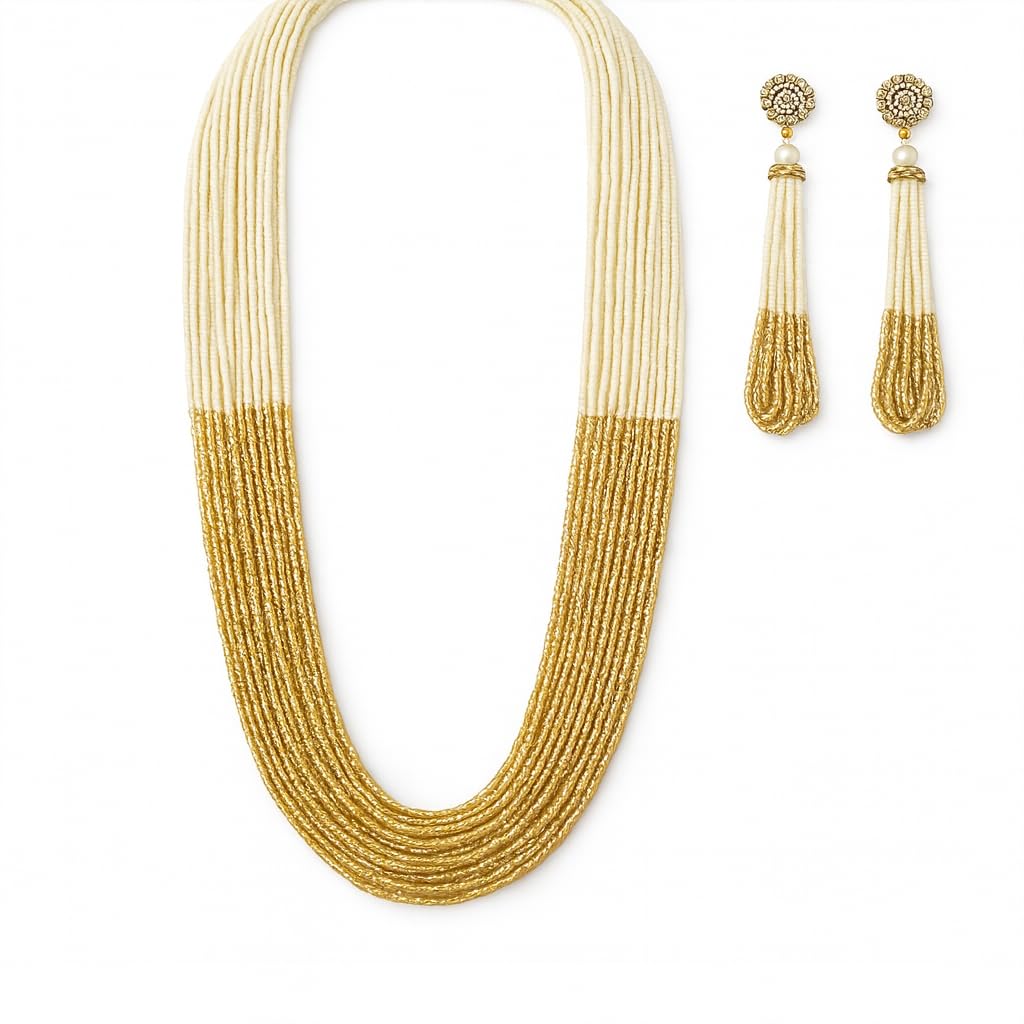 Ethnic Cheed Glass Beads Multi-string Necklace with Earrings Set for Women and Girls-image-19