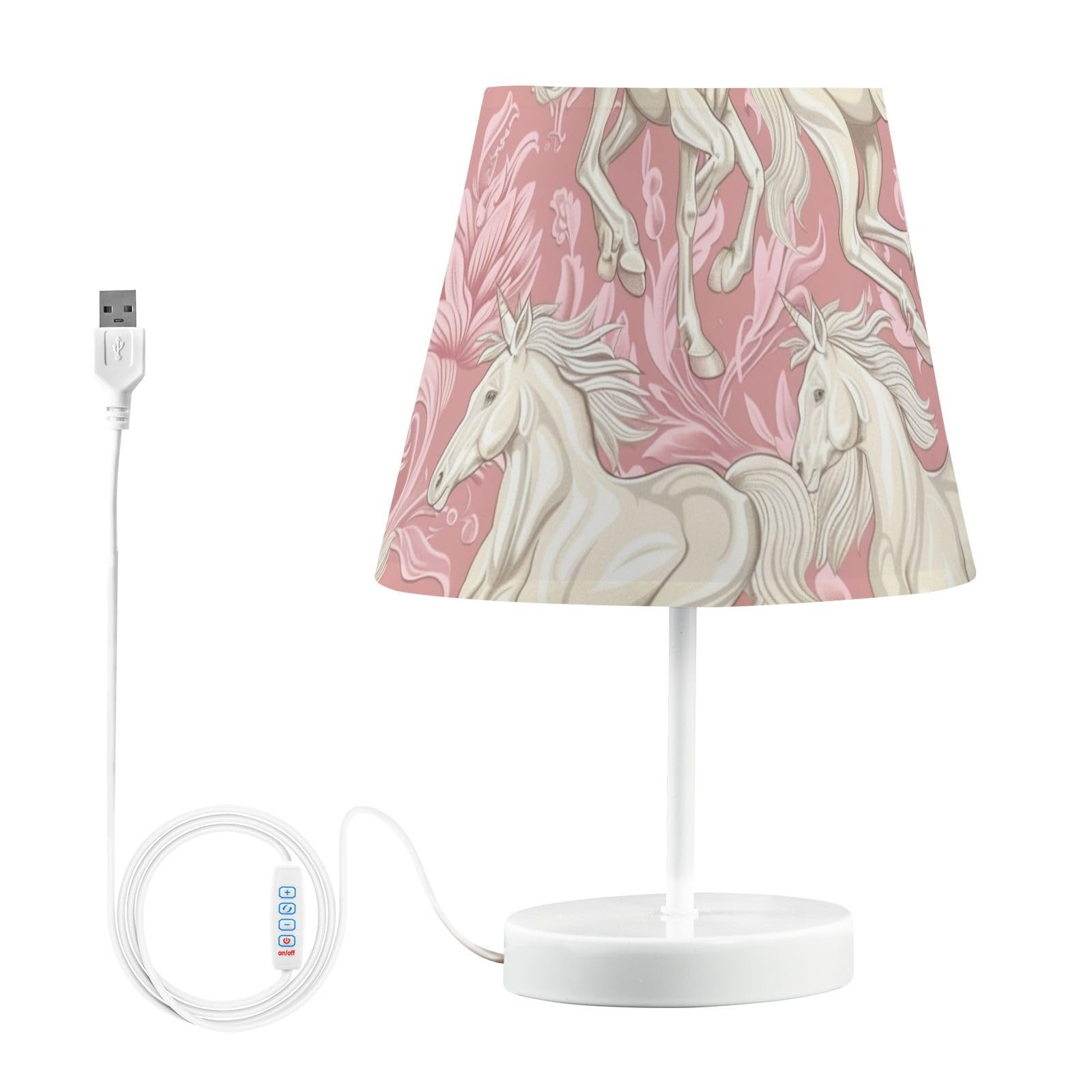 Mnsruu Lampe de chevet blanc cheval rose licorne lampe de table ampoules LED lampe de bureau abat-jour en tissu pour chambre à coucher salon taille M