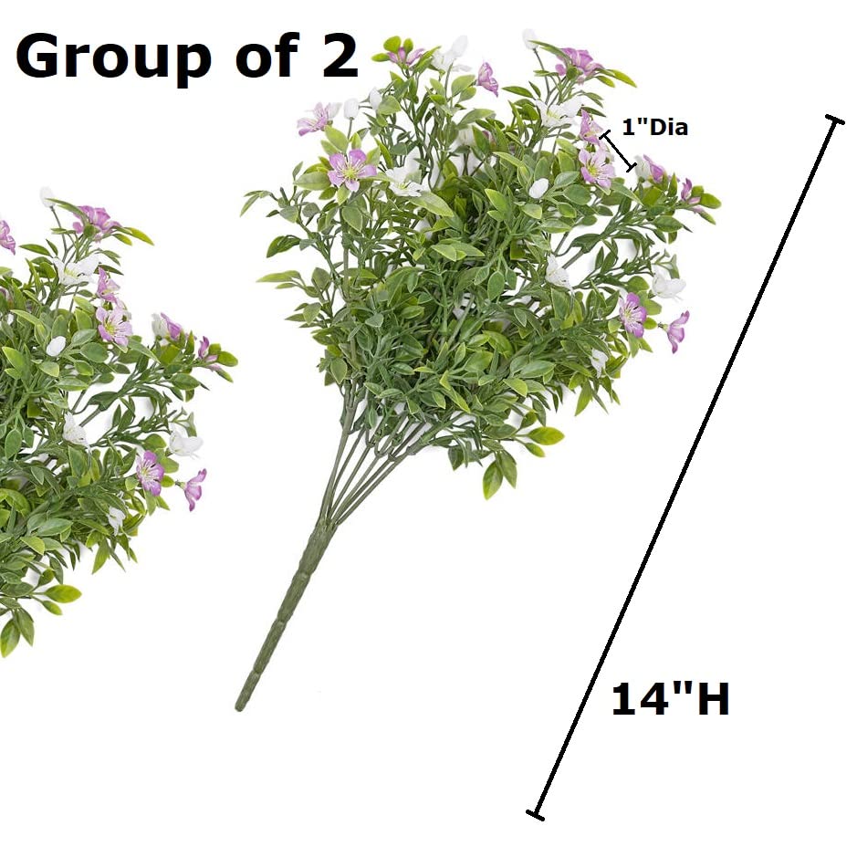 Factory Direct Craft Group of 2 Weather Resistant Purple and White Artificial Tealeaf Bushes for Indoor and Outdoor Arrangements - 14