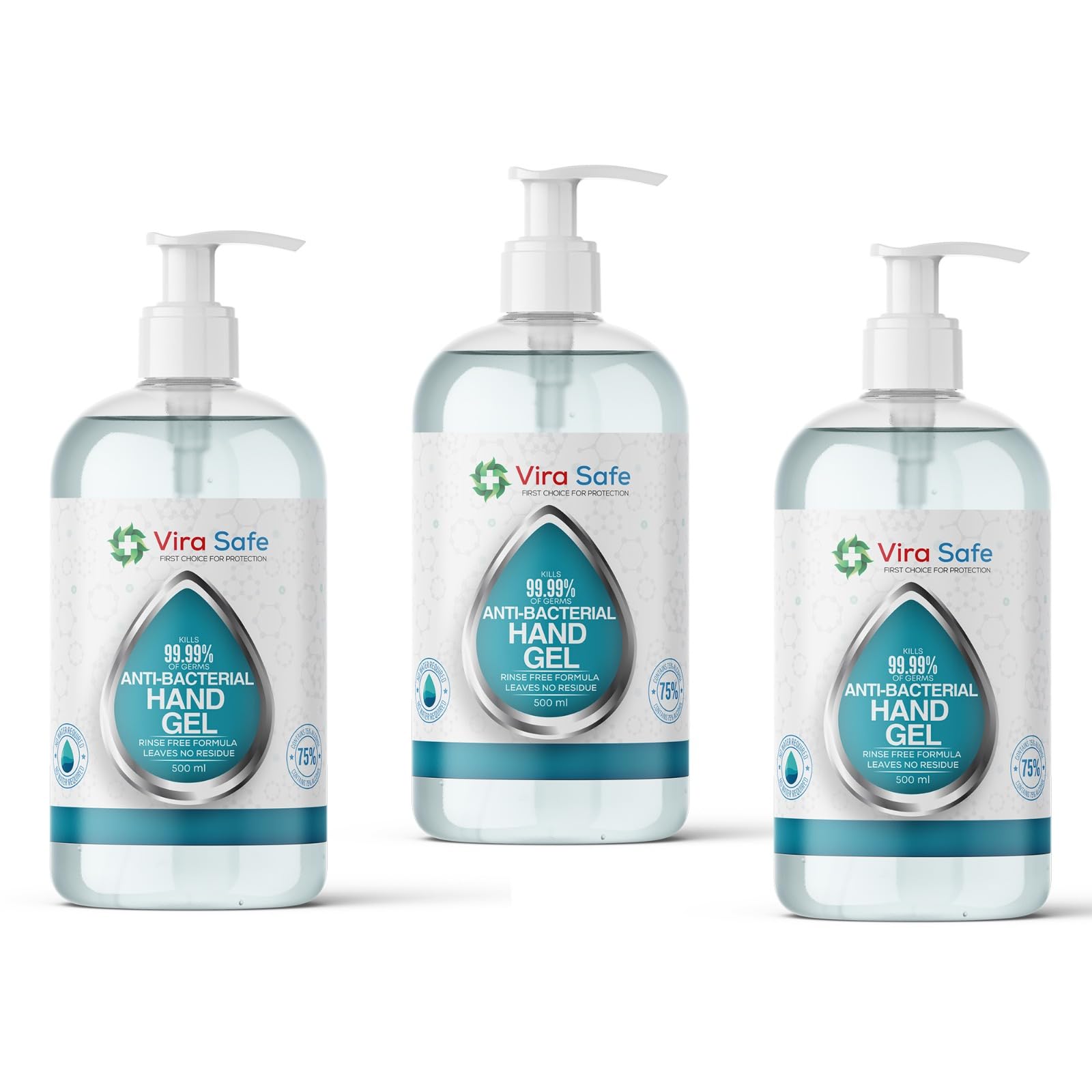 3 x 500ml Hand Sanitiser 70% Alcohol Gel Anti Bacteria Viral Eliminating Formula Gel Alcohol Anti Bacterial Formula Pack Of 3