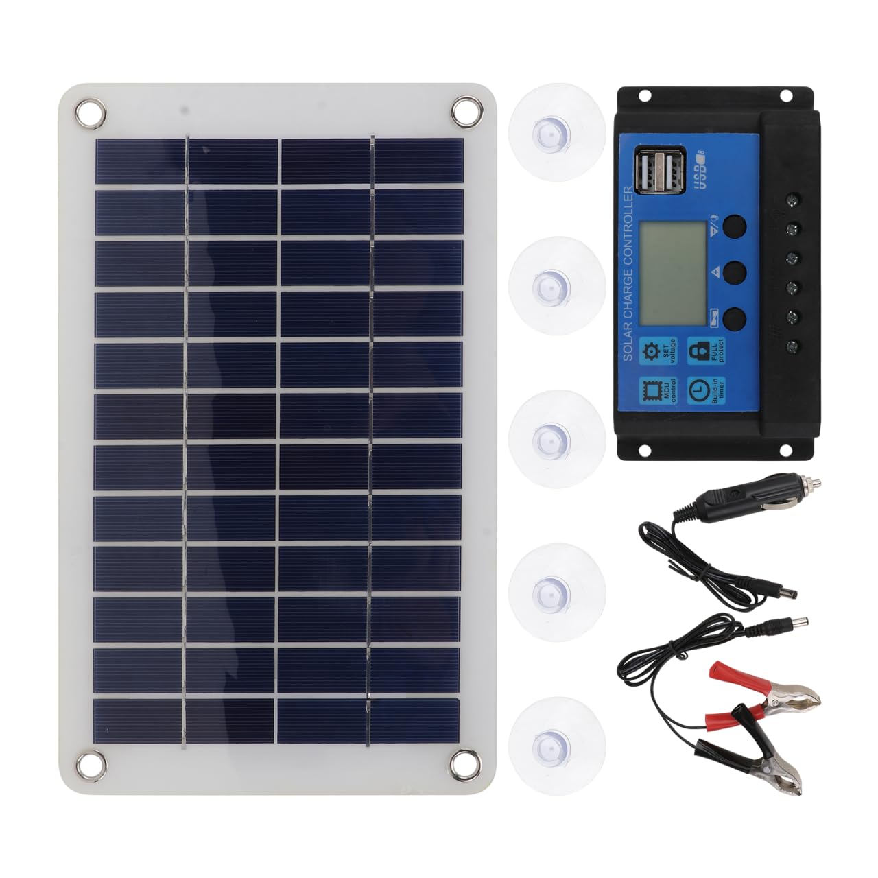 18W Monokristallines Solarmodul Solarzellenplatine für Gartenhaus und Notladegerät im Freien mit dualem USB plus DC Anschluss 1 Set schwarz Kunststoff
