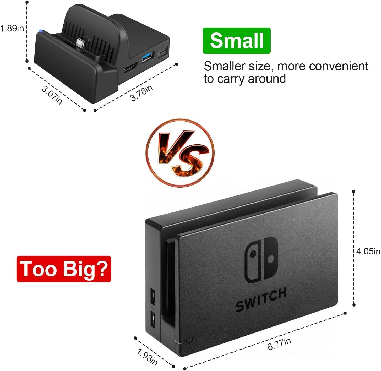 Switch Dock pour Nintendo Switch, Adaptateur TV de Voyage HDMI 4K/1080P Support de Charge Portable avec Port USB 3.0 Haute Vitesse