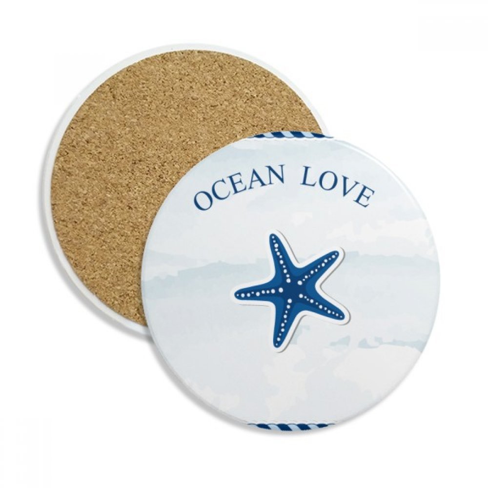 Coaster en céramique absorbant bleu étoile de mer dessous de verre pour mug 2Pcs