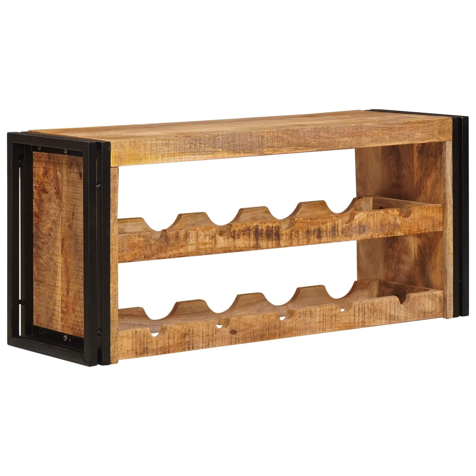 Regał ścienny na wino z litego drewna mango, 100 x 45 x 33 cm, w kolorze brązowym, przemysłowe wzornictwo zapewnia stabilne przechowywanie wina
