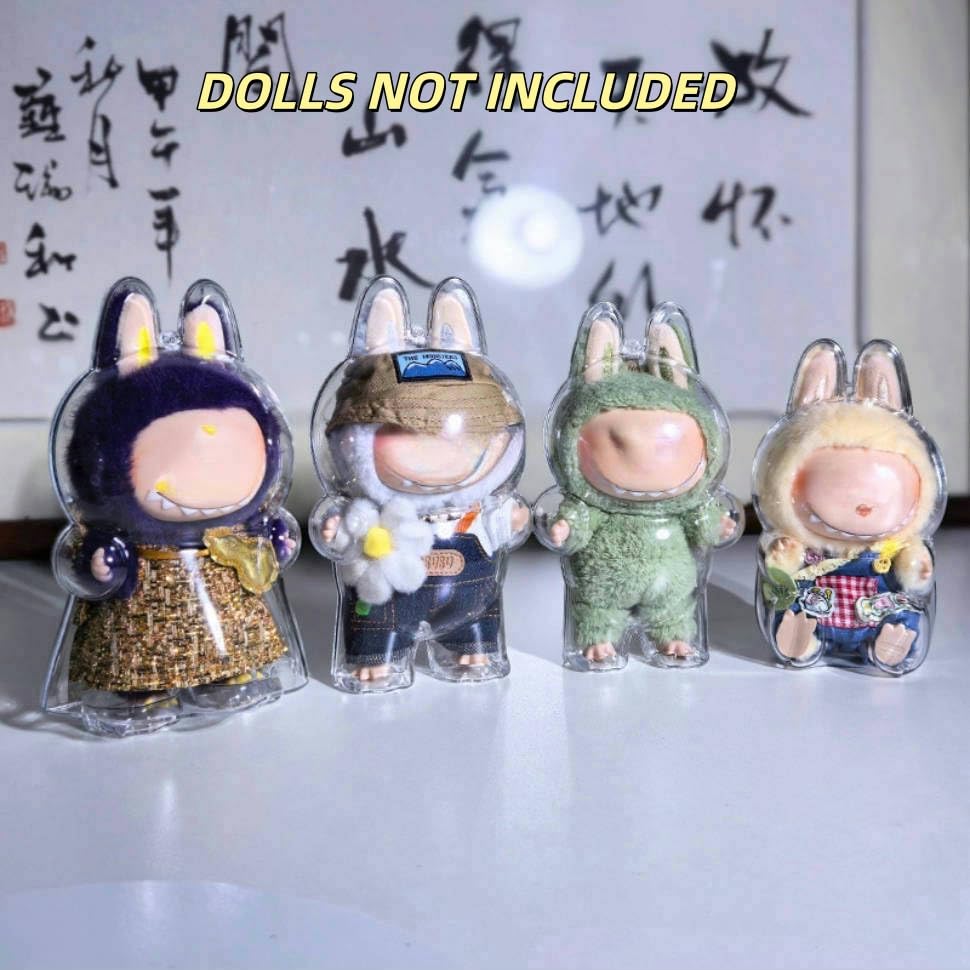 Clear Figure Display Bag With Keychain For LABUBU Doll, Plastic Protective Cover For Figure Display Bag,Transparent PVC Bag For Labubu Storage (NO Dolls(for V1 Spring