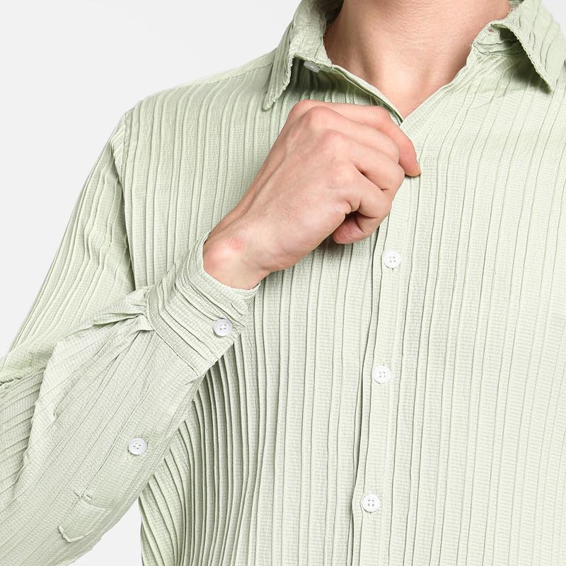 Image of CAHOOT Men's Polycotton Abstract-Textu Shirt |Casual-Wear | Spread Collar | Long Sleeve | Button Closure | Shirt Crafted with Comfort Fit for Everyday Wear