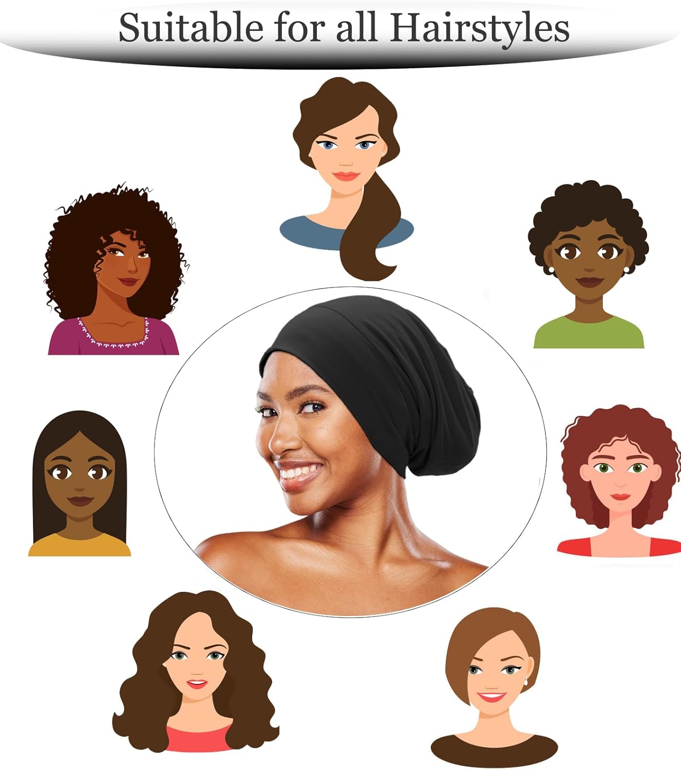 Sleep Cap Bonnet for Sleeping Black Women, Adjustable Cooling Ice Silk Lined Bonnet for Curly Braids Hair Cover Beanie Hat - Image 8