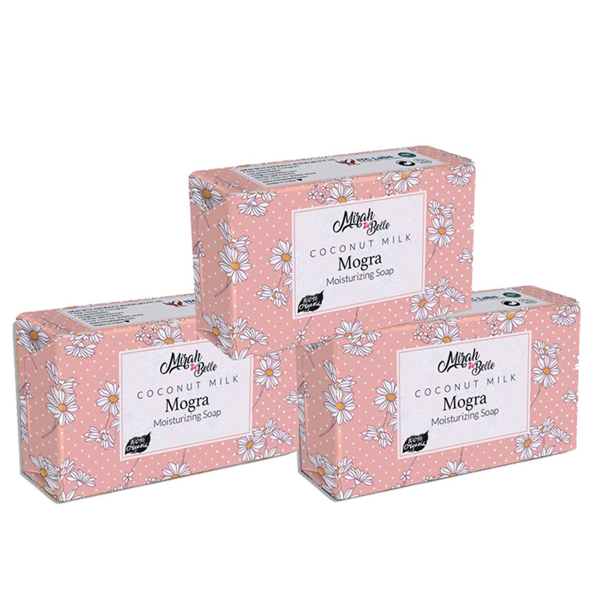 Mirah Belle - Organic Coconut Milk, Mogra Moisturising Soap Bar (Pack of 3) - Best for Dry, Damaged Skin - Best Skin Softening Soap Bar - For Men and Women - Natural, Vegan, Handmade Soap - 375 gm