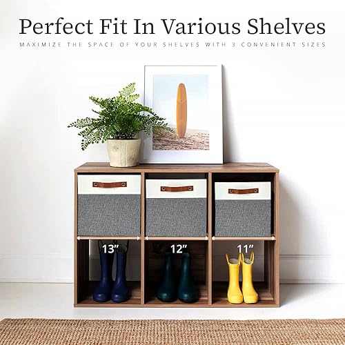 Miniatura 5 de DECOMOMO - Cubos plegables de almacenamiento, canastas resistentes de tela catiónica, cubos con asas, para organización de estantes, habitación del