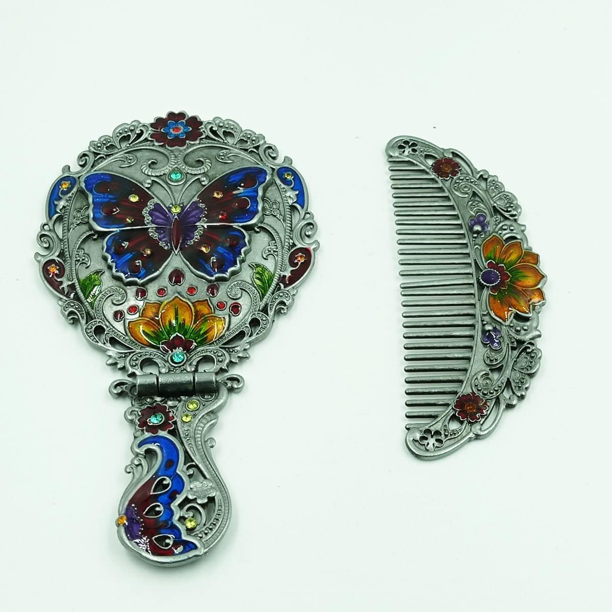 4 YOU Stylish Vintage Makeup Vanity Mirror Set with Comb- Antique & Great for Gifting Antique Handheld Foldable Mirror for Cosmetic/Dressing Table Mirror for Women