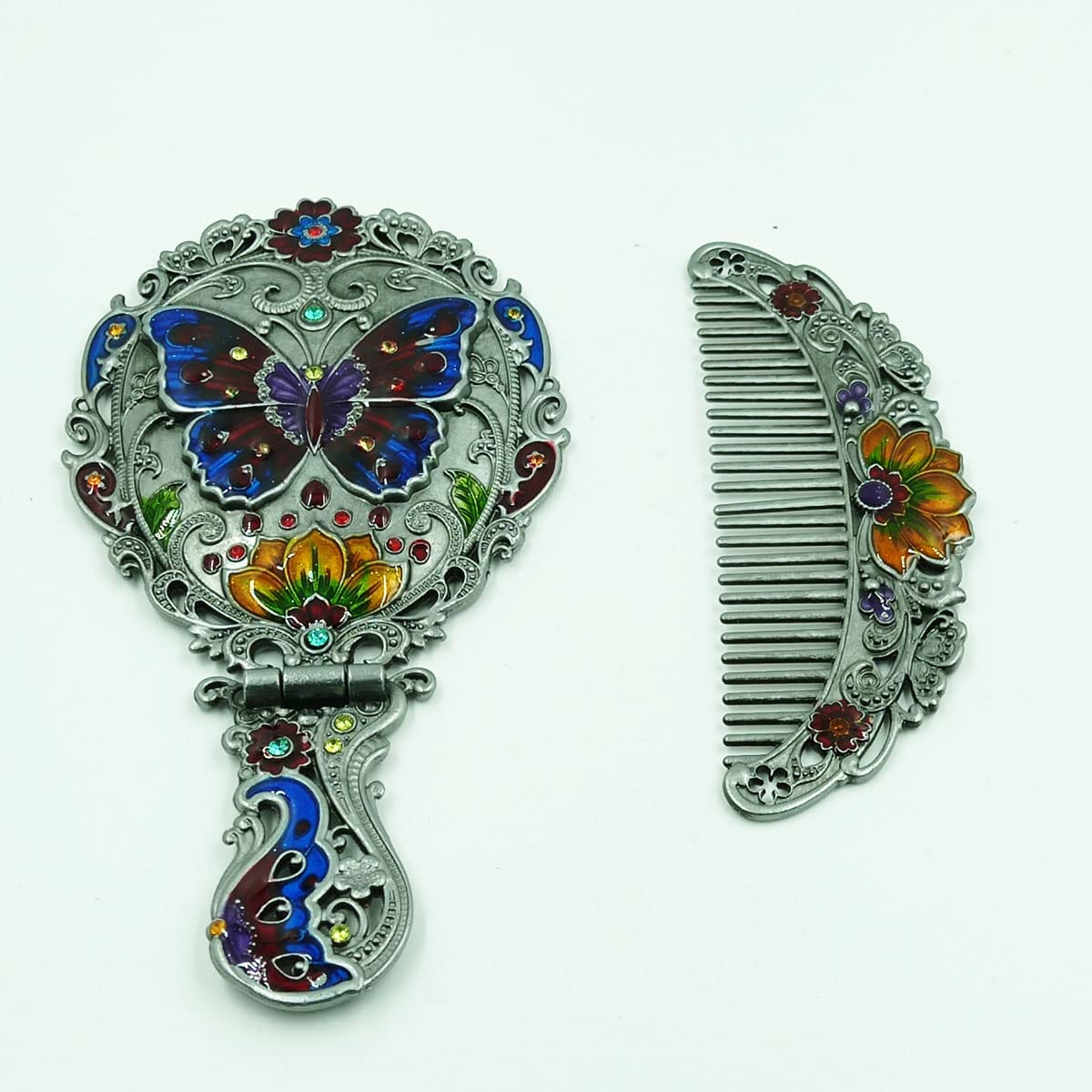 4 YOU Stylish Vintage Makeup Vanity Mirror Set with Comb- Antique & Great for Gifting Antique Handheld Foldable Mirror for Cosmetic/Dressing Table Mirror for Women