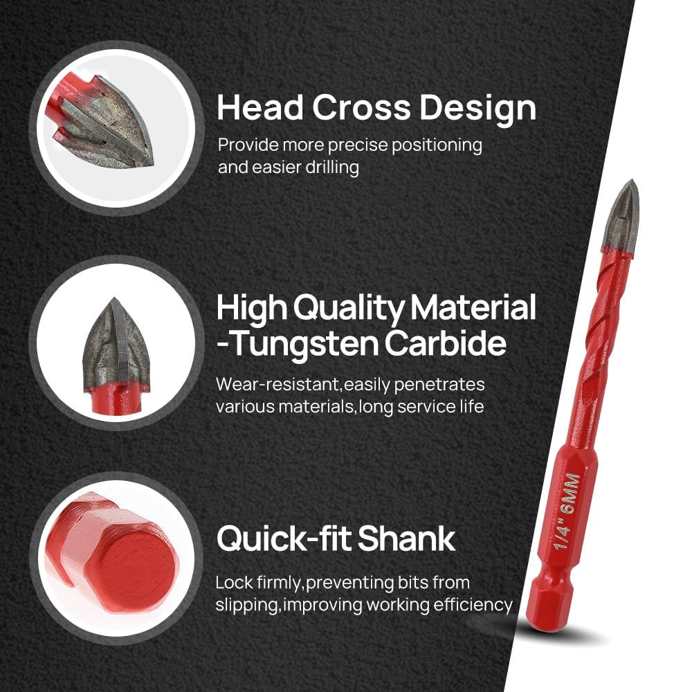 LEKOMESH Punte Per Gres Porcellanato - Set 10 Pezzi Punte Trapano Diamantate 6mm*4+8/10/12mm Per Legno, Plastica, Muratura, Attacco Esagonale A Cambio Rapido