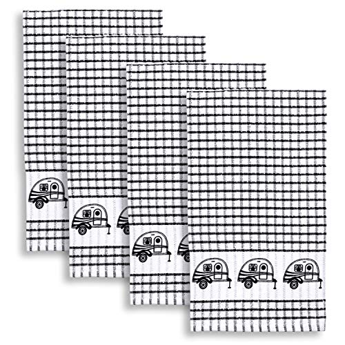 Küchentücher, Motiv Vintage Camper, kariert, Baumwolle, 4 Stück schwarz