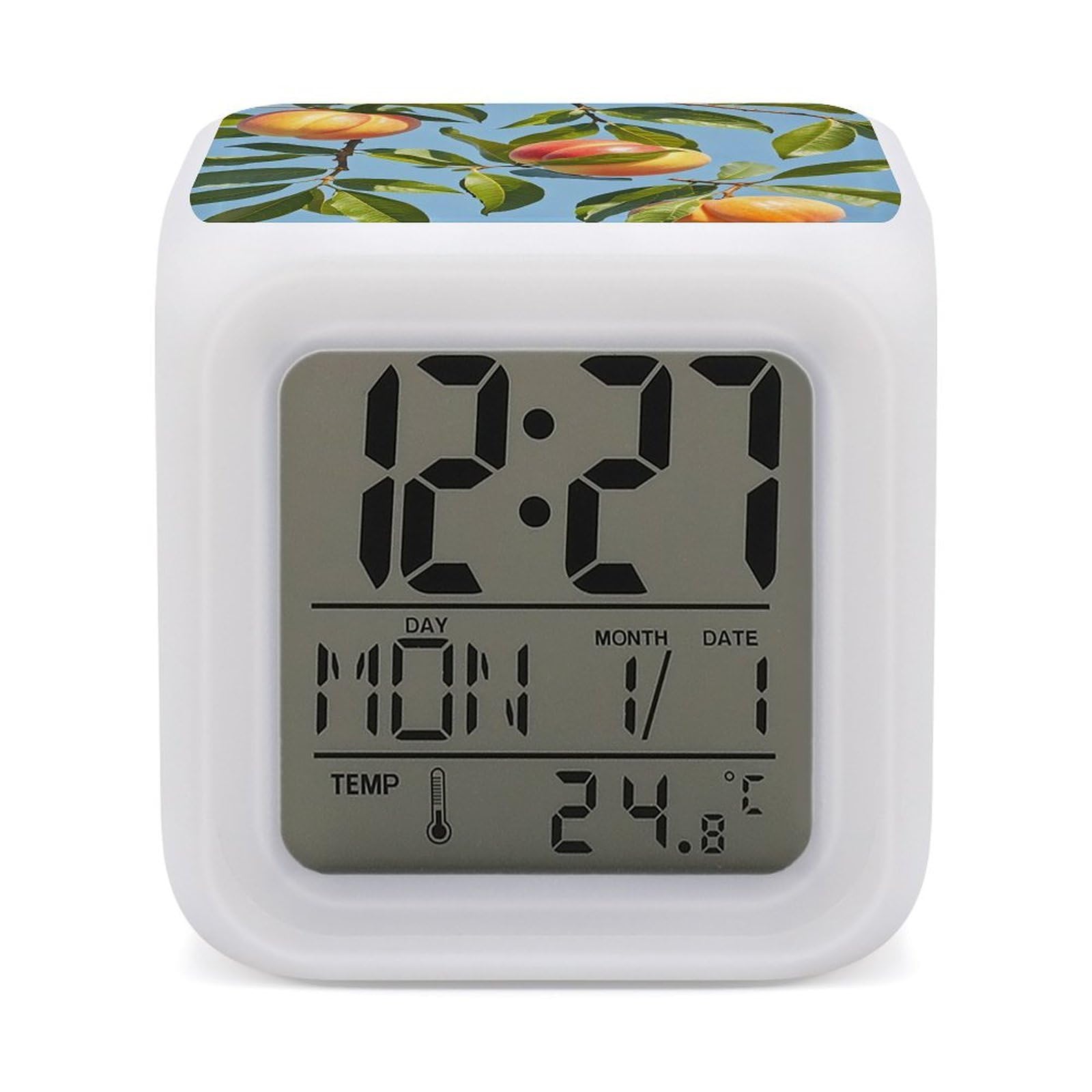 LZQPOEAS with Peach Leaves Alarm Clock Desk Clock with 7 Color Changing Night Light Digital Clocks with Temperature Display Sleep Training and Sound Machine for Heavy Sleeper