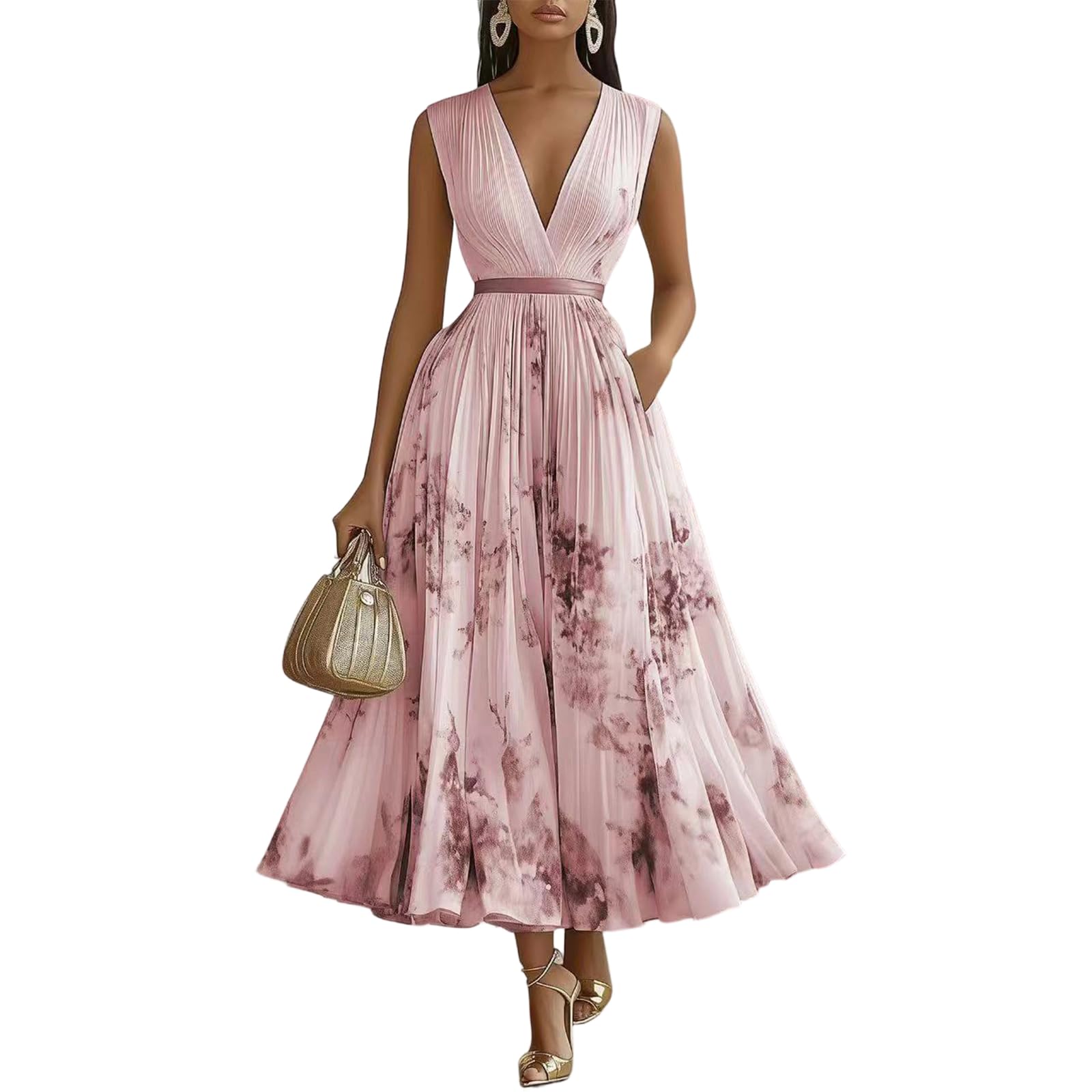 Boho Dresses for Women,2026 Spring Summer Elegant Wrap V Neck Tank Maxi Dress,Flowy Aline Floral Beach Vacation Dress