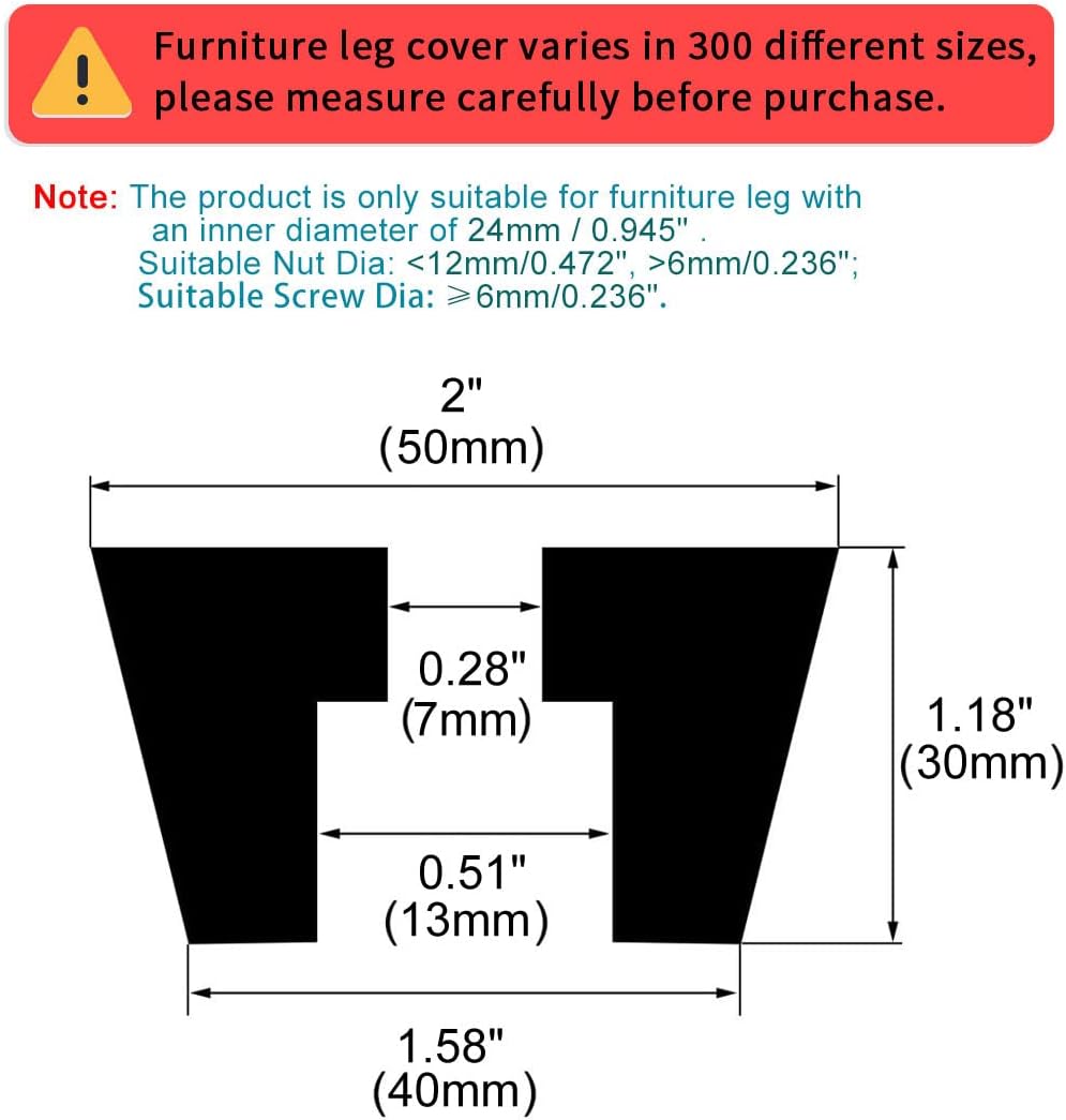sourcing map Conical Cap Furniture Table Leg Tips Foot Pad 50x40x30mm 4pcs Black - Image 3