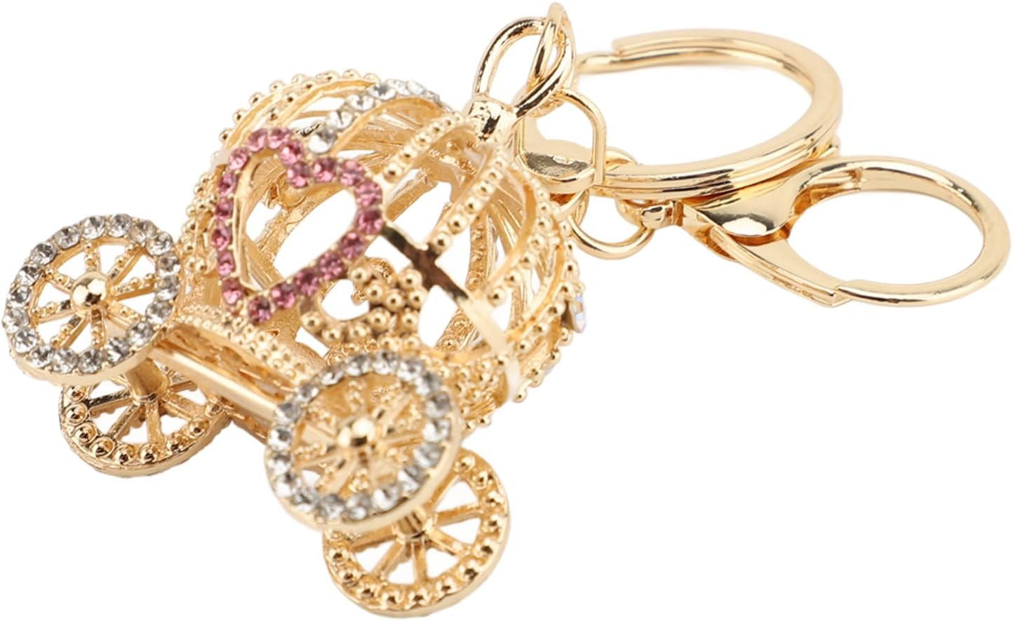 Pumpkin Carriage Keychain Heart Shaped Decor Sparkle Rhinestones Princess Pumpkin Carriage Keyring image 4