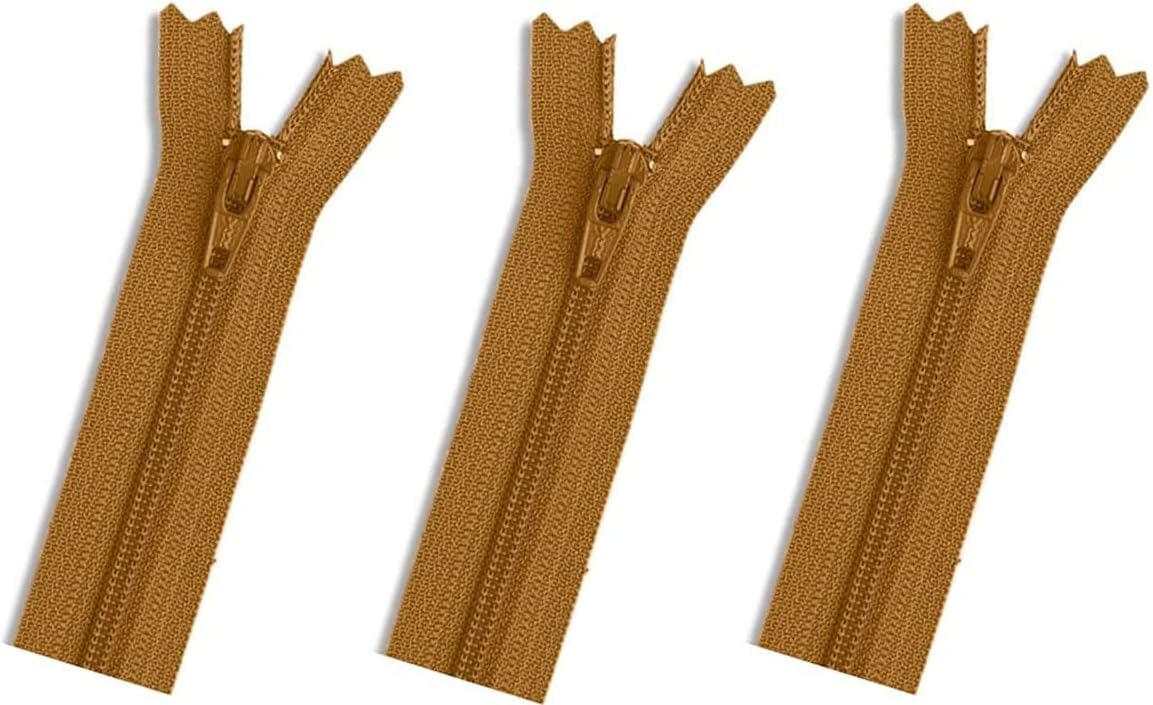 Skirt & Dress Nylon Coil Lightweight YKK Closed Bottom Zippers for Sewing Craft & Apparel - Choose Your Length - New Gold #828 - Made in The United States (3 Zippers Per Pack) (7" Inches)