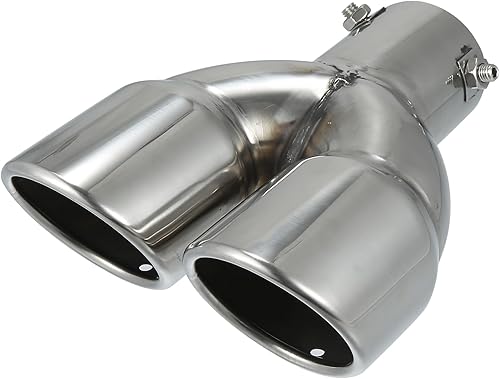 X AUTOHAUX 2.362 in 2.36" entrada recta universal coche doble punta escape acero inoxidable tono plateado apto para tubo de 2.5"