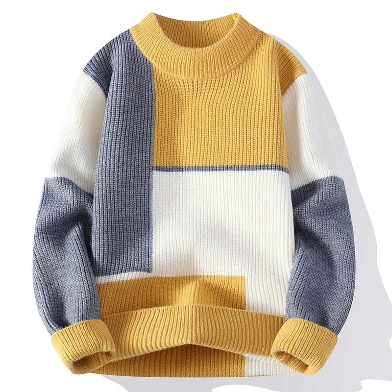 Men's Crew Neck Knit Sweater Patchwork Pullover Loose Fit Casual Winter Autumn Streetwear2