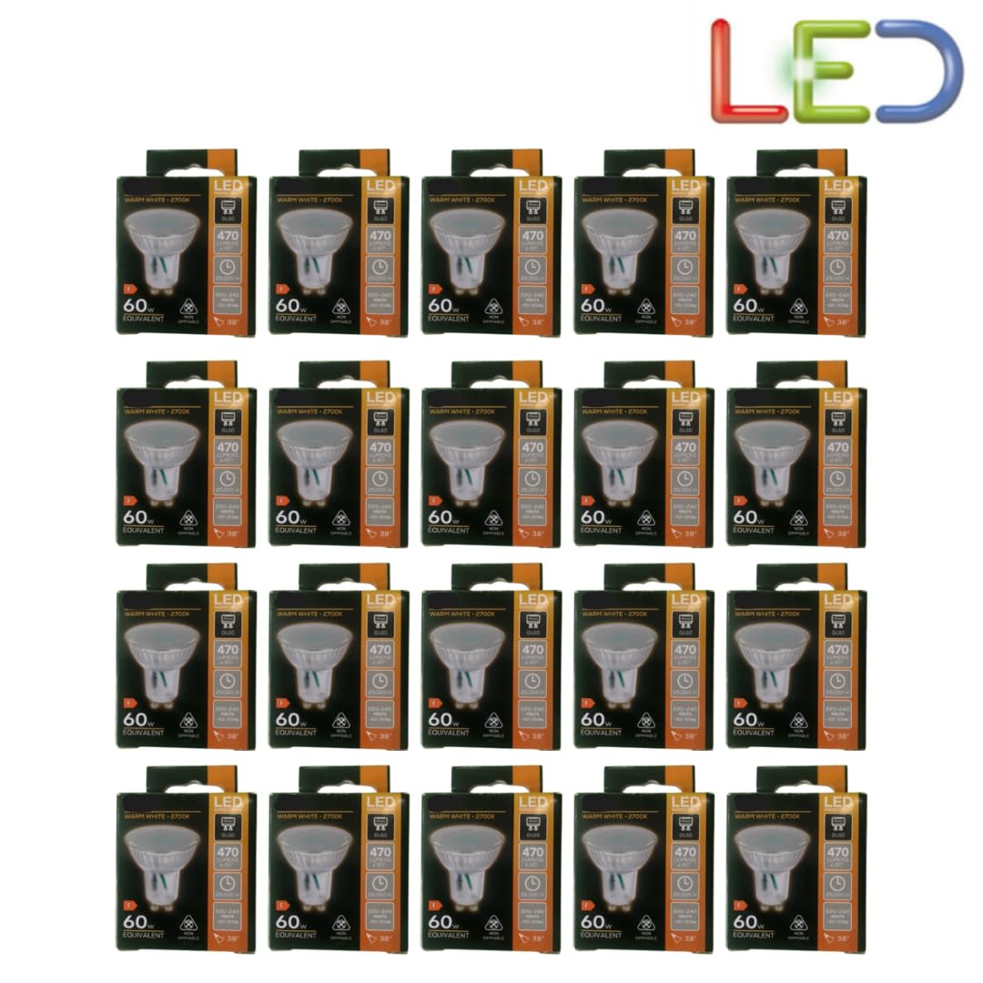 GU10 LED Light Bulbs 5.5W 2700K Warm White, Pack of 20