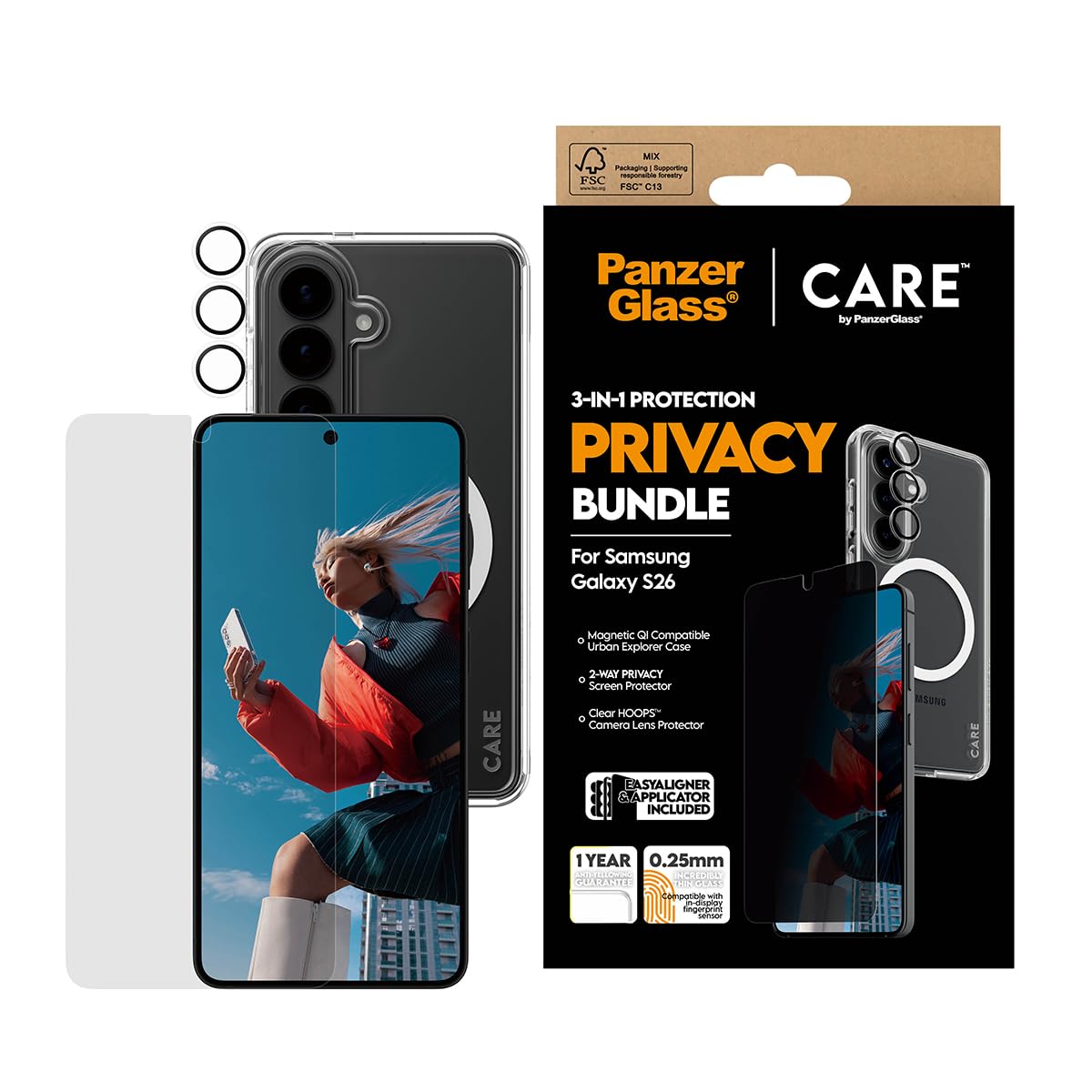 PanzerGlass CARE by PanzerGlass Privacy - Juego 3 en 1 para Samsung Galaxy S26