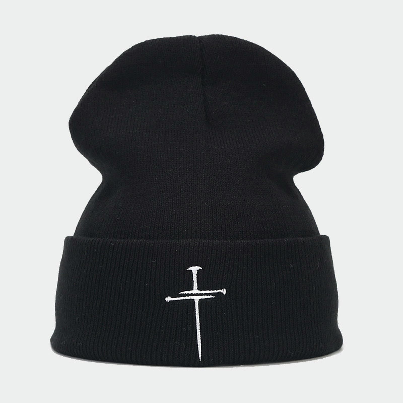 Czapki z dzianiny literacki retro trend haft włosie czapka mężczyźni i kobiety niszowa osobowość czapka-czarny-m (56-58cm)