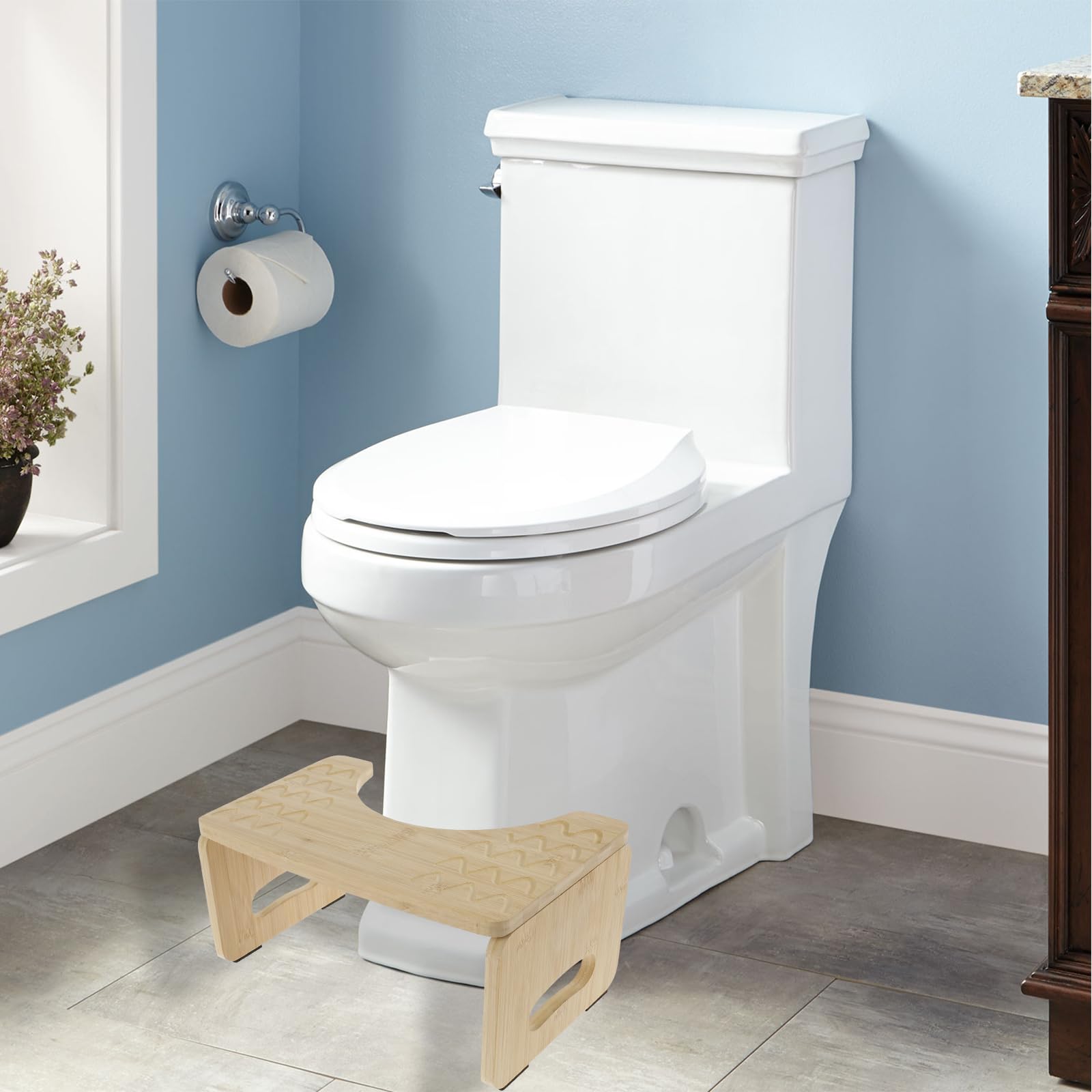 Toilet Footstool, Bamboo Foldable Poop Stool Nonslip Potty Stool Squatting Toilet Leg Raiser Healthy Pooping Stool 300lbs Capacity Poop Foot Stool for Bathroom Adults Kids