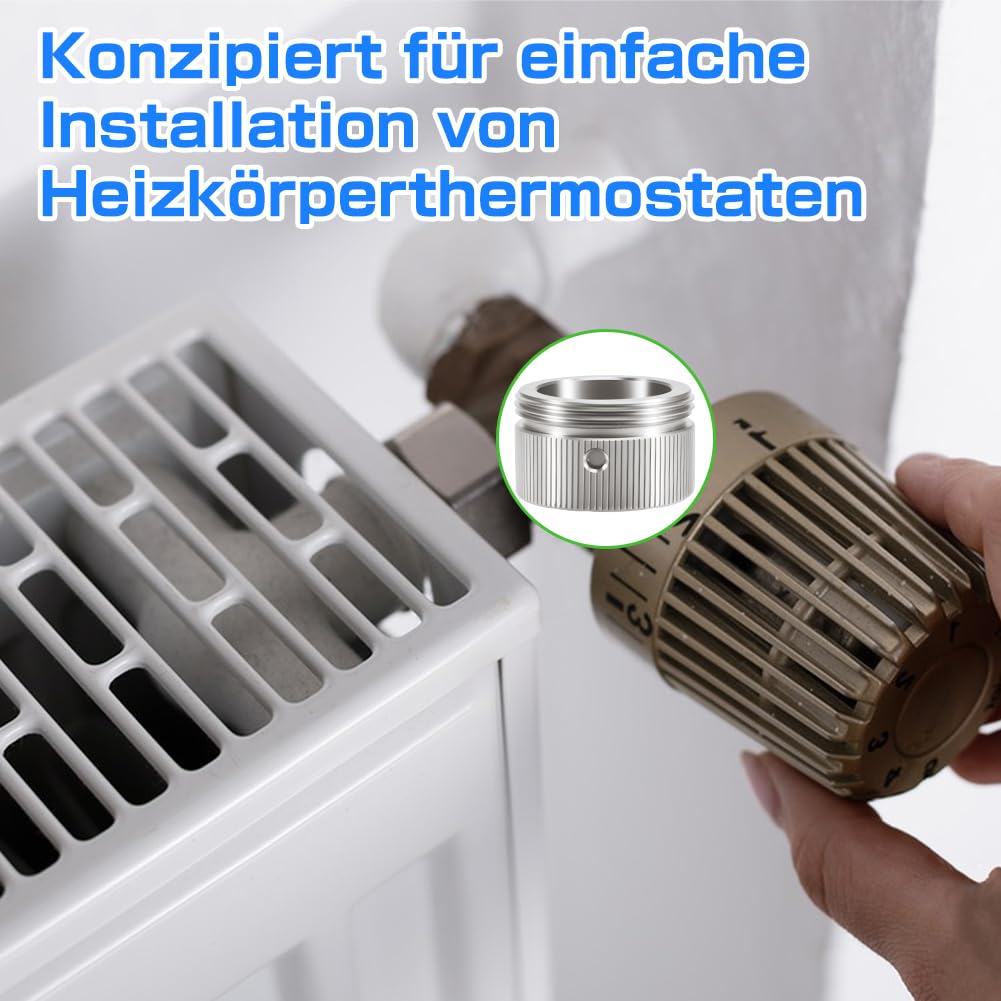 Adapter termostatu grzejnika do zaworów RA ze stali nierdzewnej (2 sztuki) - w zestawie śruby i klucz imbusowy - kompatybilny z Danfoss RA (20-23 mm) na M30 x 1,5 do głowic termostatu