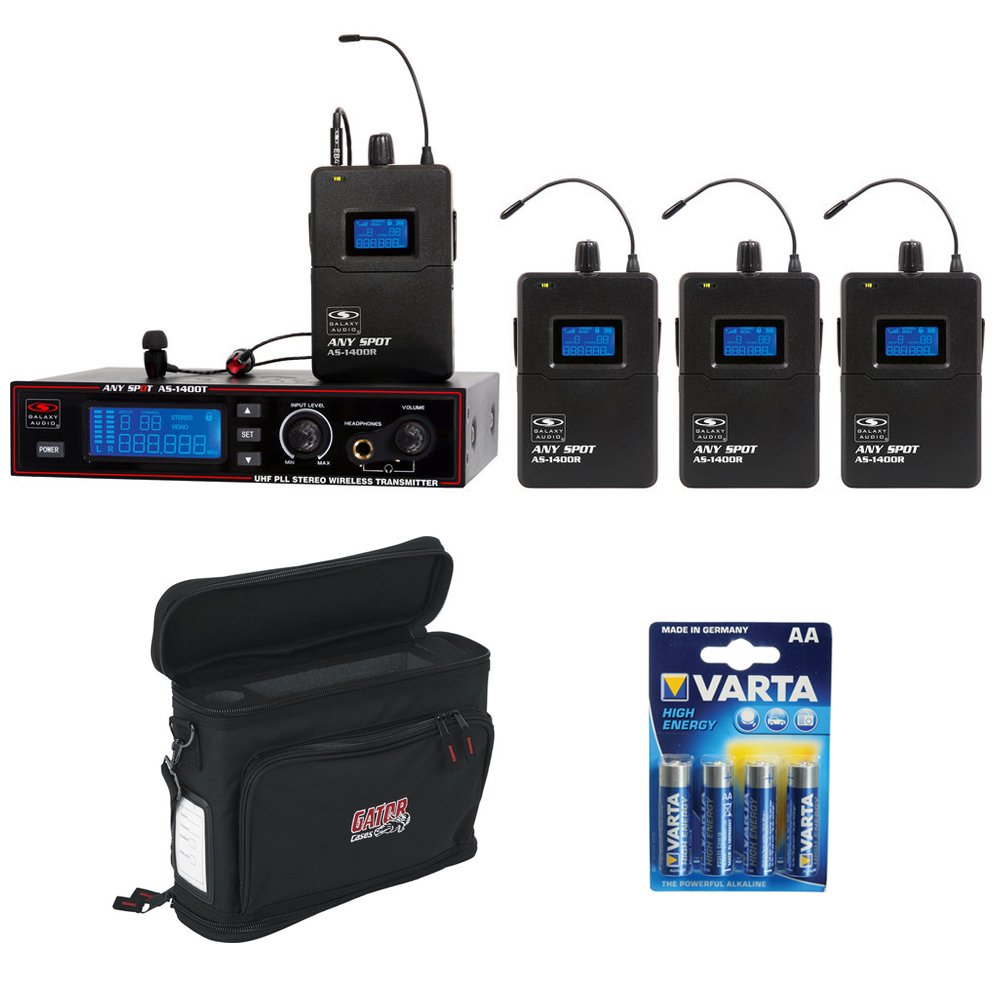 Galaxy Audio AS-1400-4 Band Pack UHF Wireless In-Ear Personal Monitoring System with GM-1W Wireless 