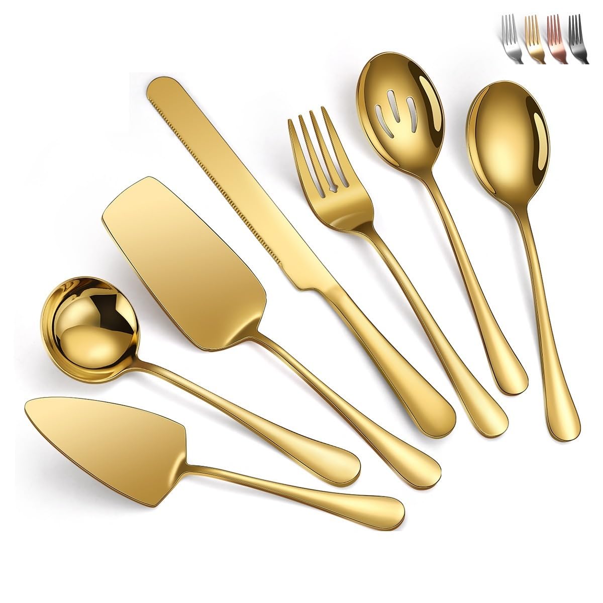 Silberbesteck-Set, Edelstahl, 30 cm (Messer, Gabel, Löffel), inklusive Tortenheber, für Gastronomie und Hotelbedarf. Schwarz, 6-teilig.