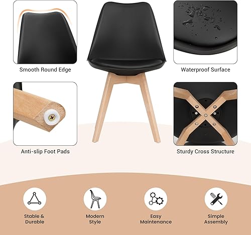 Miniatura 4 de GOFLAME Juego de 2 sillas de comedor, modernas de mediados de siglo, sillas de cocina sin brazos con cojín acolchado suave, sillas laterales