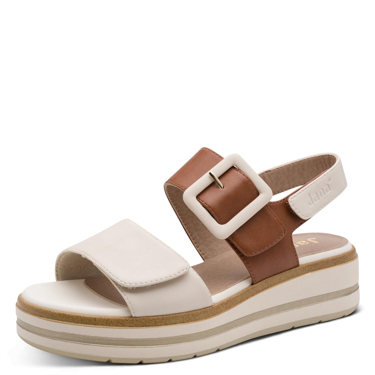Jana Women's Wedge/Plat Sand MultiAdj+Vegan Wedge Sandals, Beige/Cognac, 41 EU