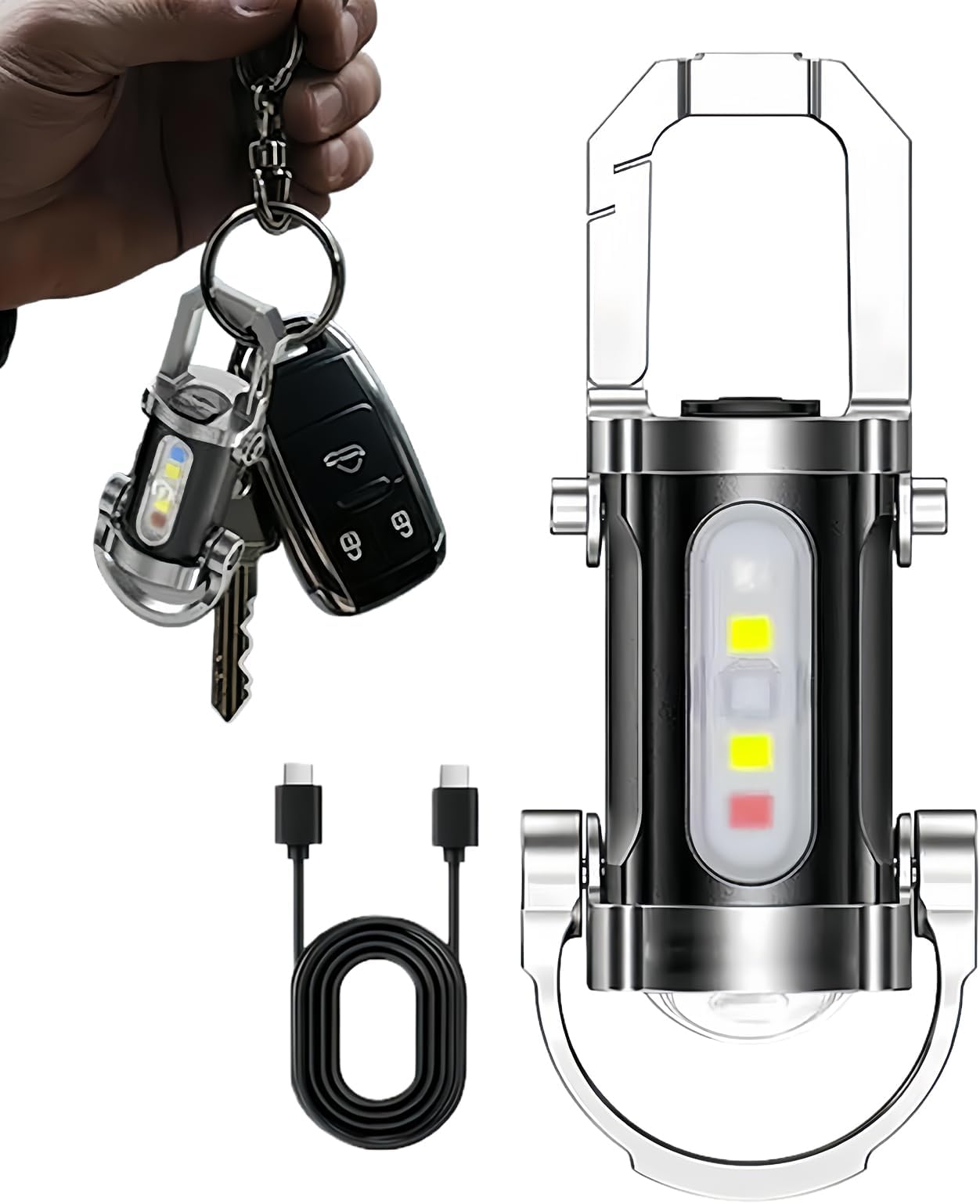 Flashlight Keychain - Bright Portable Tiny Led Light, Waterproof Rechargeable Keyring Lamp, Compact Outdoor Hiking Fishing Gear, Power Outage Tool, Perfect for Adults and Children