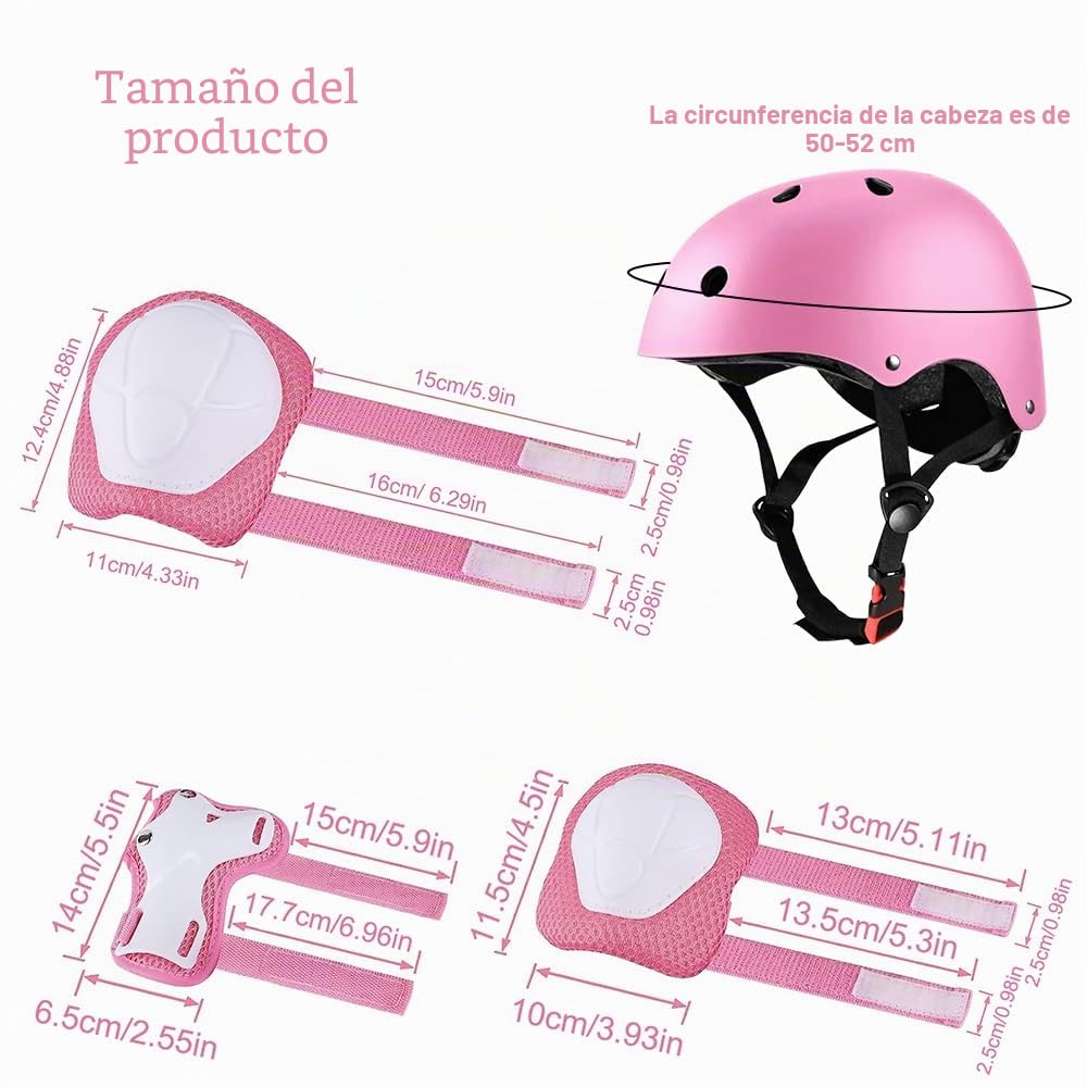 mizikuu Casco Bici Niño, 7 In 1 Set de Protecciónes Infantiles Adjustables Rodilleras Coderas y Muñequeras Almohadilla De Seguridad Protector para Patinar, Bicicleta, BMX, Monopatín, Aeropatín, Rosa