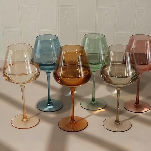 Miniatura 2 de Physkoa Juego de copas de vino de colores Burgendy de 6 a 18 onzas, copas de vino coloridas sopladas a mano con tallo largo, copas de vino