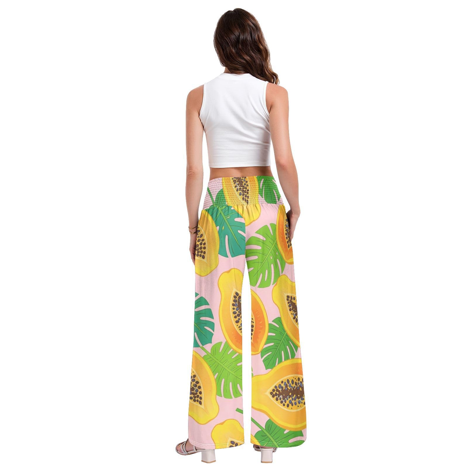 Papaya Tropical - Pantalones palazzos para mujer, ligeros, elásticos, informales, ropa de descanso